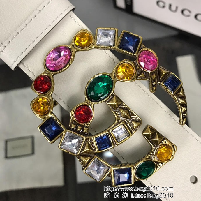 GUCCI古馳 官網新款 正品規格 原單品質 雙面進口頭層對版定制皮料 彩色寶石復古金GG扣 時尚百搭款皮帶  xfp1318